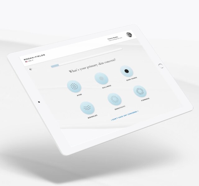 Rodan and Fields Solution Tool question on tablet screen.