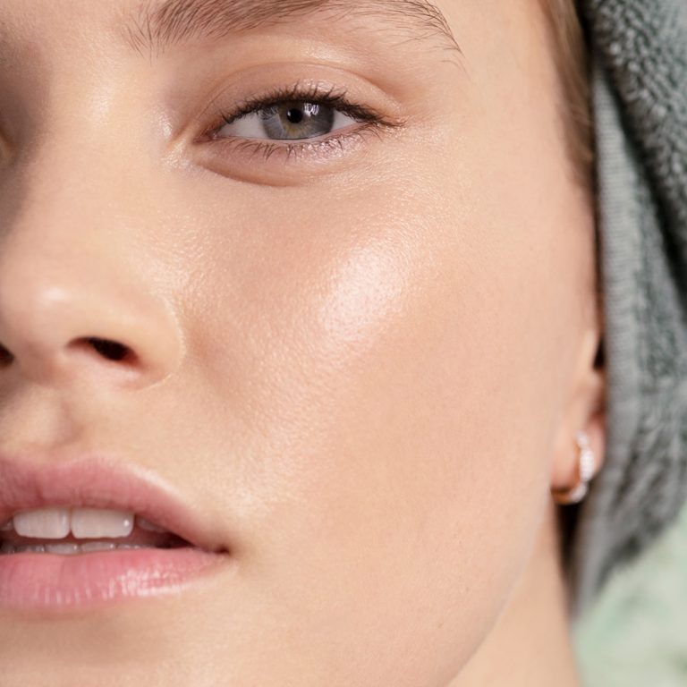Closeup of model with fair skin.