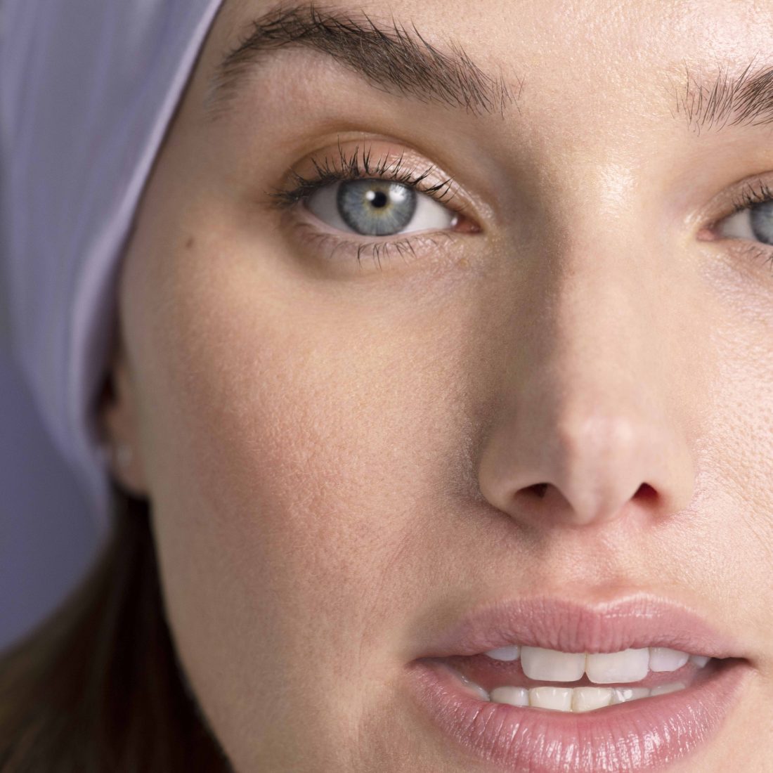 Closeup of woman with hair wrap