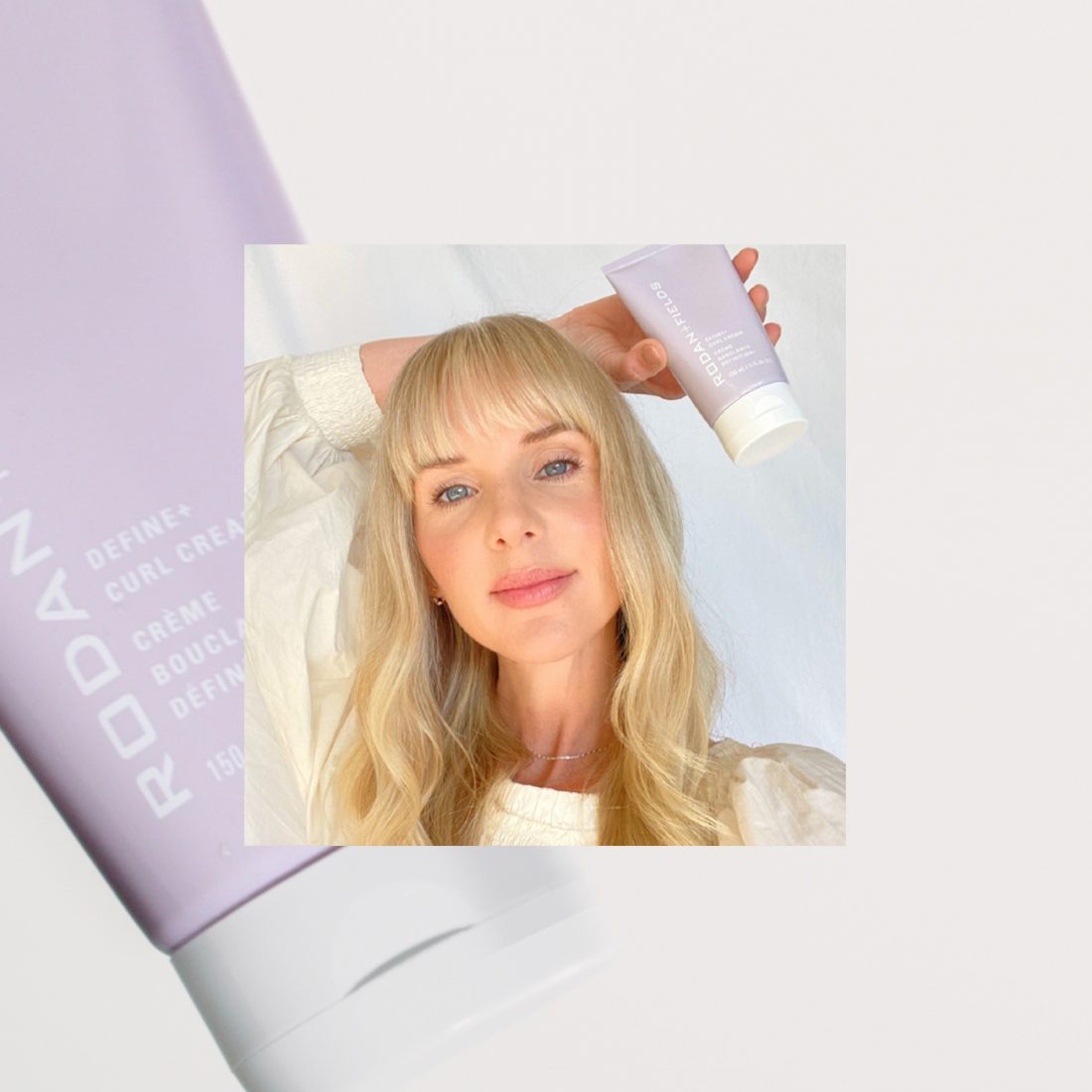 Bridget Brager holding Define+ Curl Cream.