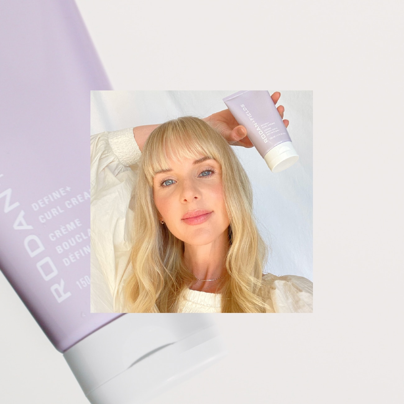 Bridget Brager holding Define+ Curl Cream.